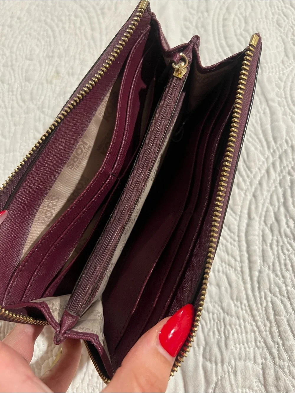 Michael Kors Burgundy Leather Zip-Around Wallet with Gold Logo